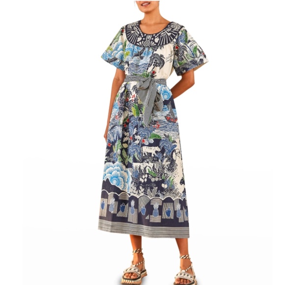 NWT $295 Farm Rio Graphic Rio Belted Cotton Maxi Dress in size Small! - Picture 1 of 9